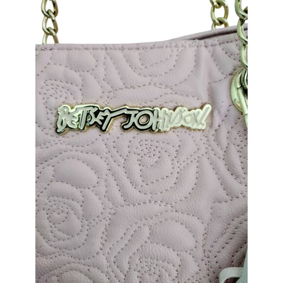 Vintage Women's Betsy Johnson Pink Rose Flower Shoulder Tassels Gold Chain - Picture 15 of 16